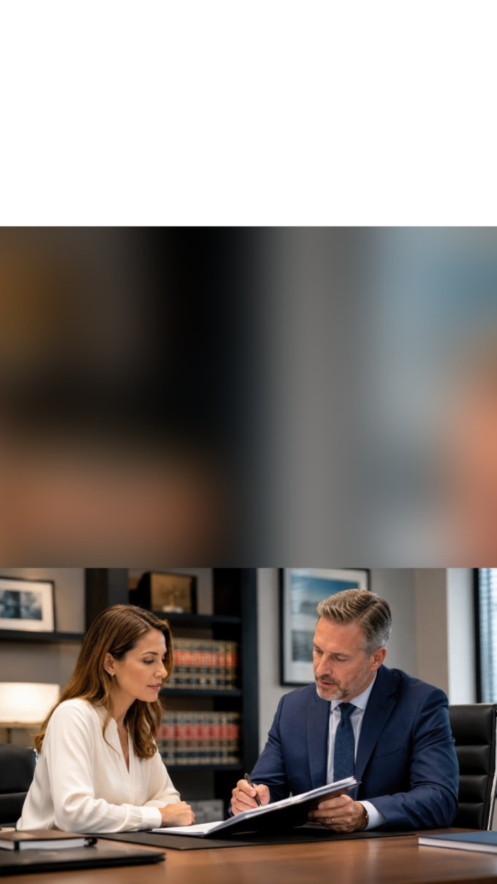 Two professionals in conversation in an office with bookshelves in the background.