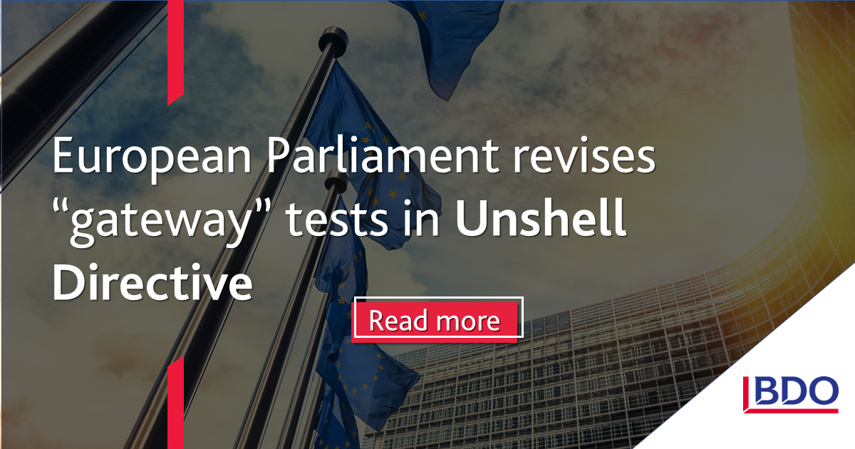 Shell Derrectie Unshell Directive EU, EP, Tax Advisory - BDO Malta